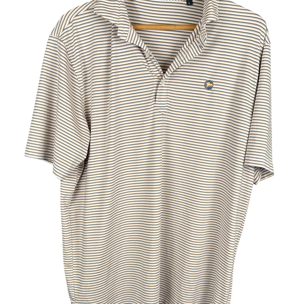 Turtleson Mens Performance Polo Shirt Large Striped Blue Orange Short Sleeve